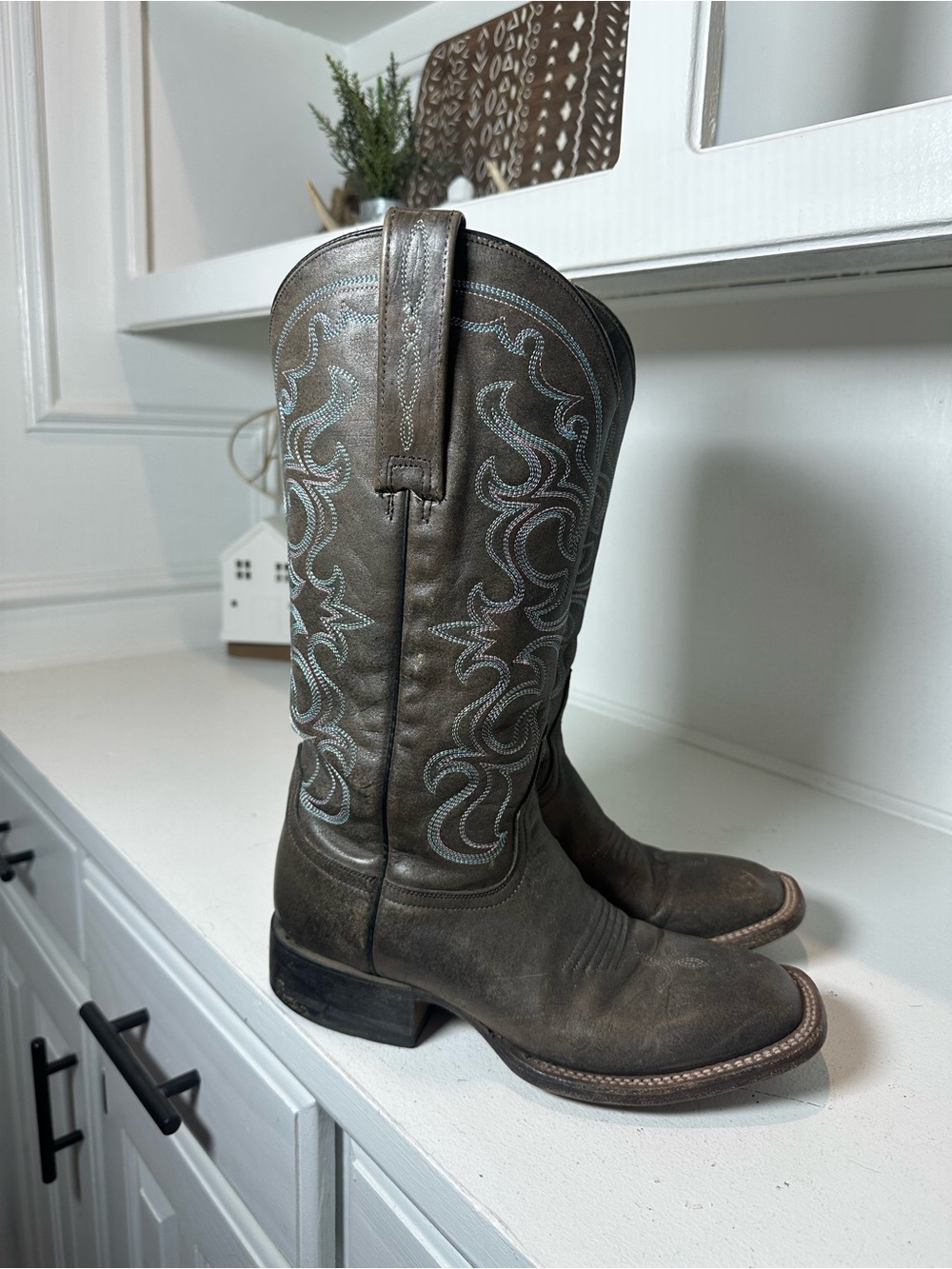 Lucchese Cowboy Boots Womens 8B Brown Leather Embroidered Western Made in Mexico - Picture 5 of 10